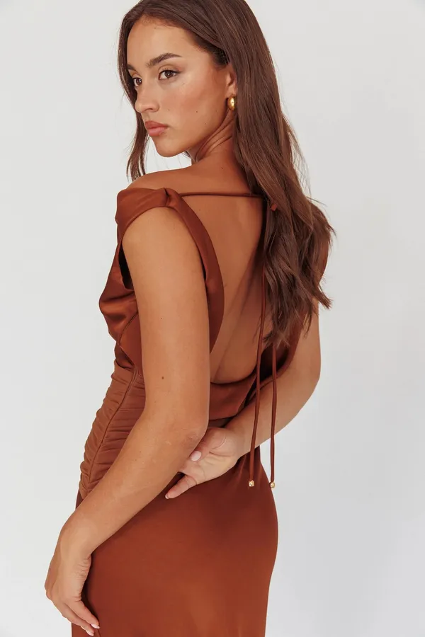Selfie Leslie Isabella Open Cowl Back Maxi Dress Cocoa - Image 2