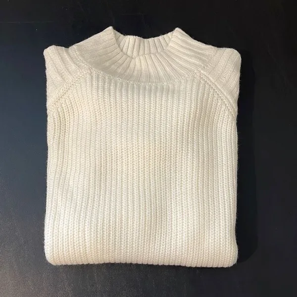 Venus Womens Mock Neck Acrylic Sweater Pullover Slit Rib Knit Cream Size Small‎ - Image 8