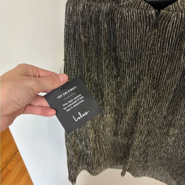 NWT Lulus Turn Up The Shine Black and Gold Metallic Halter Mini Dress - Size M - Image 7