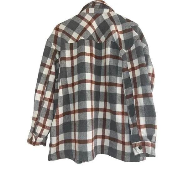 ✨HFX Shirt Sz Medium Jacket Relaxed Fit Drop Shoulder Pockets Gray/Brown✨ - Image 7