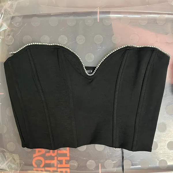ZARA Black Embellished Bustier Corset Crop Top Bloggers Favorite Size Large‎ - Image 3