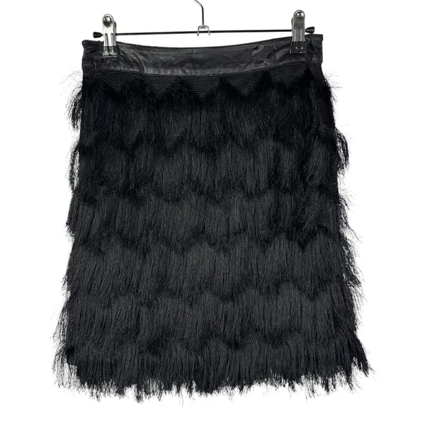 JOA Black Layered Fringe‎ Leather Waistband Flapper Mini Skirt XS - Image 2
