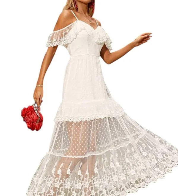 White Ruffled Tiered High Low Dress - Image 3