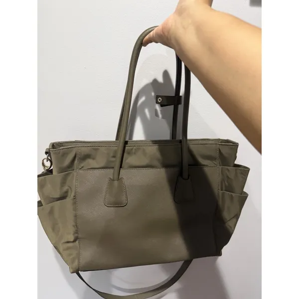 Henri Bendel Green Leather Nylon Diaper Bag‎ Satchel Tote Bag Crossbody i - Image 9