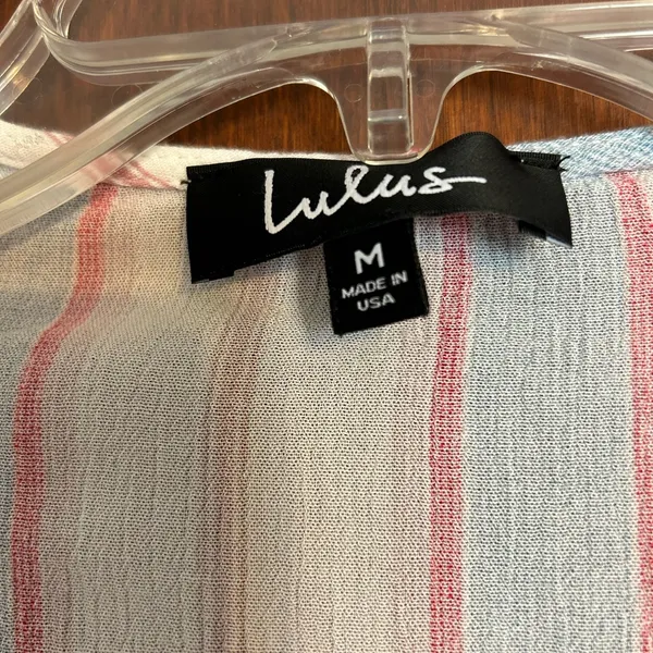 Lulu’s long sleeve, tie front crop top pin, blue, white stripes size m - Image 3