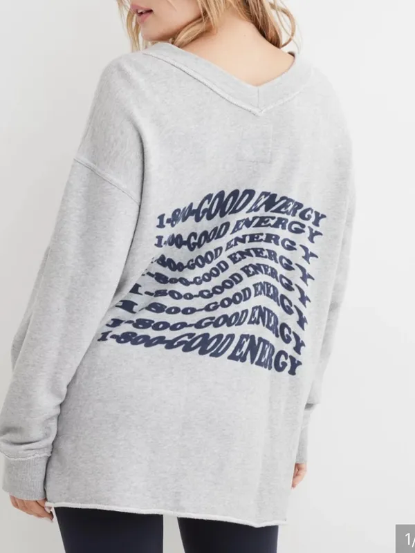 Aerie Wonder V Neck Sweatshirt good energy size M grey - Image 6