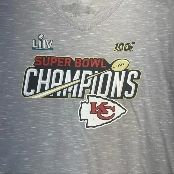 Kansas City Chiefs Super Bowl 54 LIV Champions Fanatics Women’s V-Neck Tee NWT L - Image 3