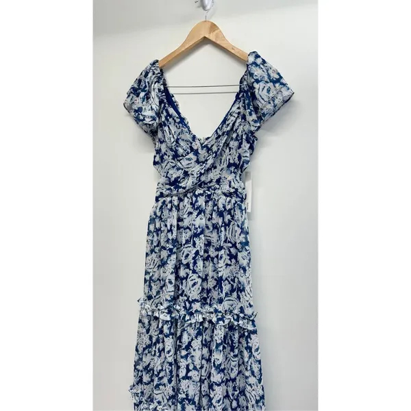 Aqua Maxi Dress Womens Size Small Gown Blue White Tiered Metallic Formal NEW‎ - Image 7