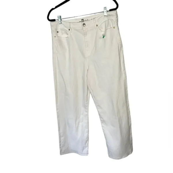 7‎ For All Mankind Cropped Wide Leg White Jeans Size 32 New - Image 10