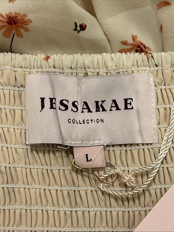 Jessakae Daydreamer Smocked Midi Dress In Cream Floral NWT Size Large - Image 12