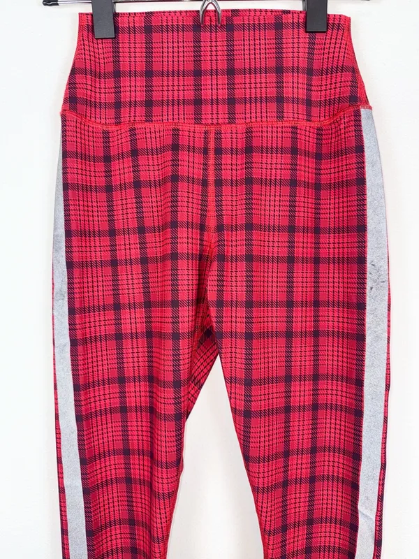 ALO‎ Yoga High Rise Occassion Leggings Red Plaid Reflective Stripe Size XS - Image 7
