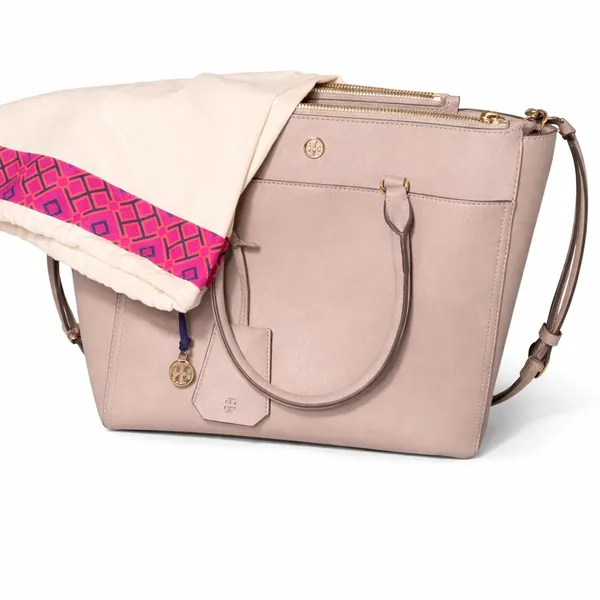 Tory Burch Taupe Gray Structured Tote Bag | Gold Hardware| Large Purse - Image 3
