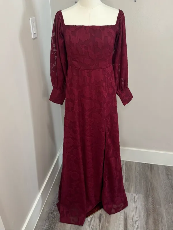 lulus Radiantly Stunning‎ Wine Red Burnout Off-the-Shoulder Maxi Dress Medium - Image 2