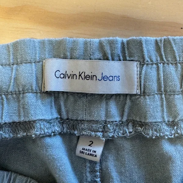 Calvin Klein Jeans Sage Green Linen Blend Joggers Womens Size 2 Utility Pants - Image 5