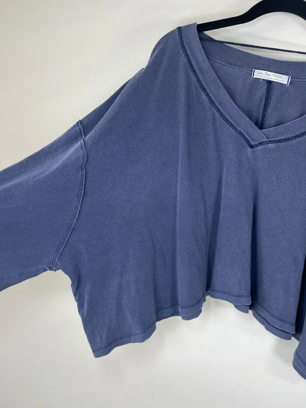 Free People We The Free Buffy Tee Shirt Blue Oversize Crop Long Sleeve Cotton XS - Image 8