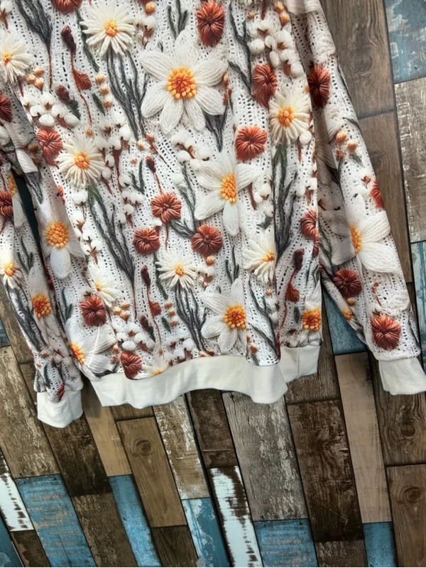 Floral Print Knit Crewneck Sweater - Image 3