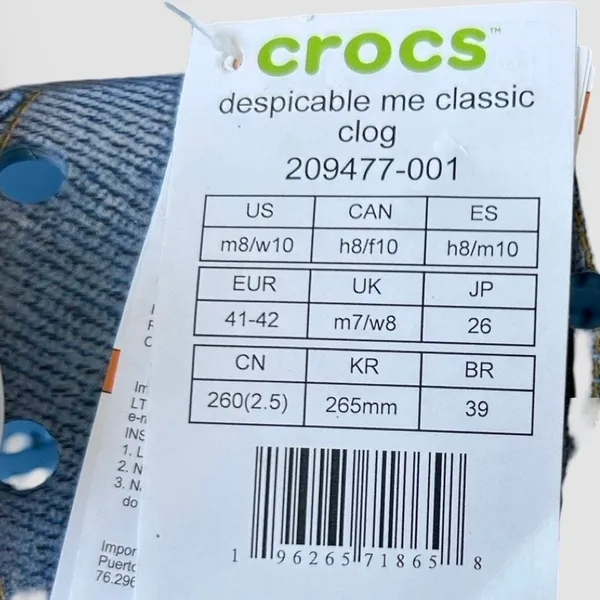 Crocs Despicable Me Minions Classic Clog Blue Yellow M8/W10 Novelty NWT - Image 7