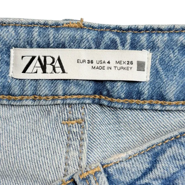 Zara‎ Straight Leg Jeans Womens 4 Light Blue High Rise Distressed Denim Turkey - Image 7