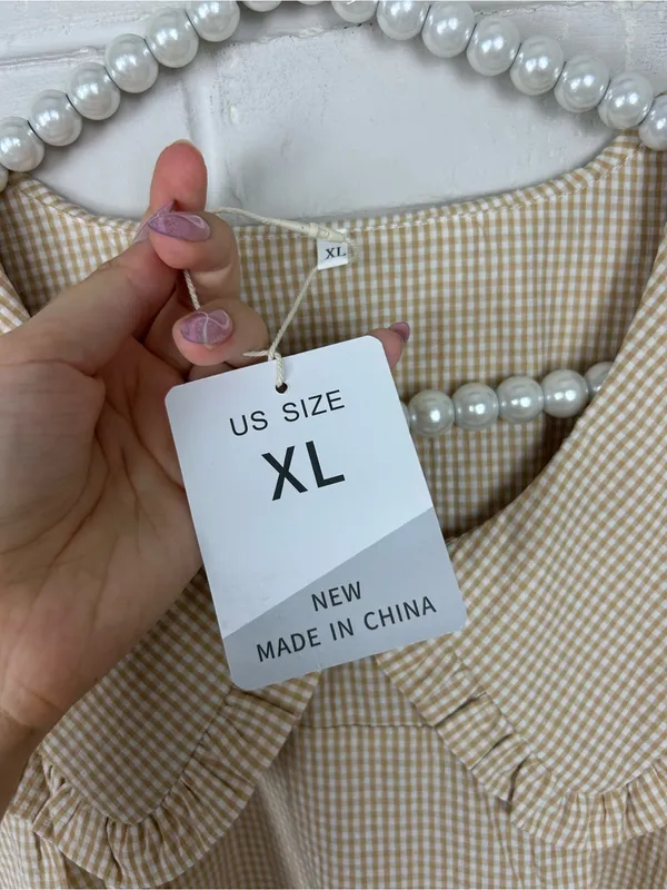 NWT Amazon Neutral Gingham Check Collared Dress Size XL - Image 7