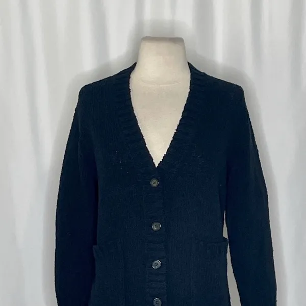 NWT!! J. CREW Marina V-Neck Cardigan Sweater Pockets Solid Black‎ Preppy Medium - Image 3