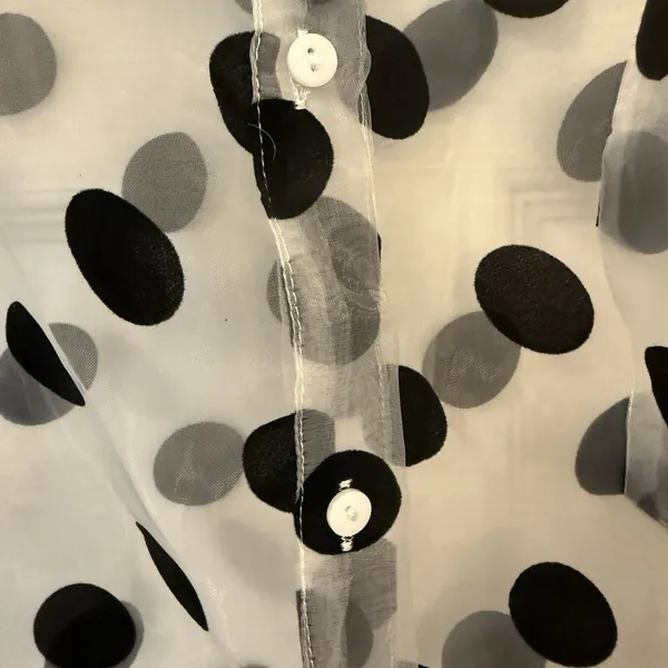 Fab’rik NWT Sheer‎ Blouse White Black Polka Dots Sz MED Tie Formal Holiday Party - Image 2