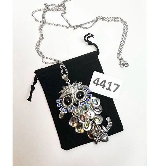 Black eyed own silver long necklace rhinestones and colorful! - Image 12