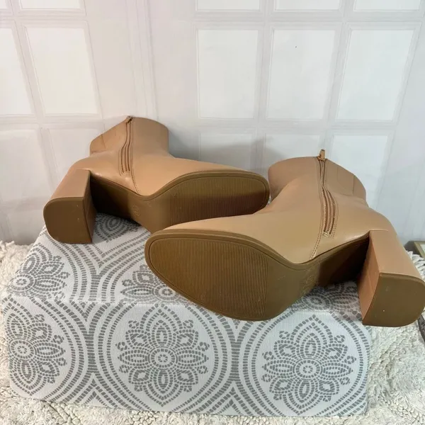 A New Day Tan Almond Toe Side Zip Block Heel Janelle Ankle Dress Bootie Size 11 - Image 6