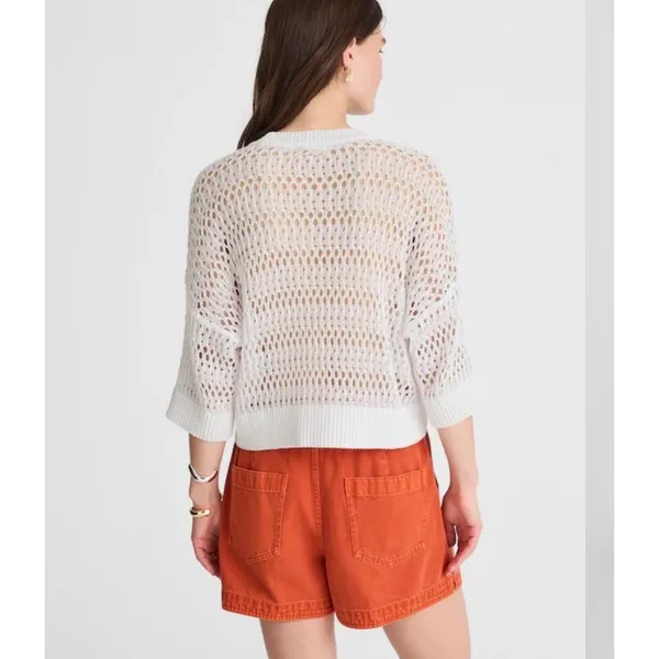 Madewell Sweater‎ Womens XS White Relaxed Open Stitch Tee Crewneck Crop NV254 - Image 2