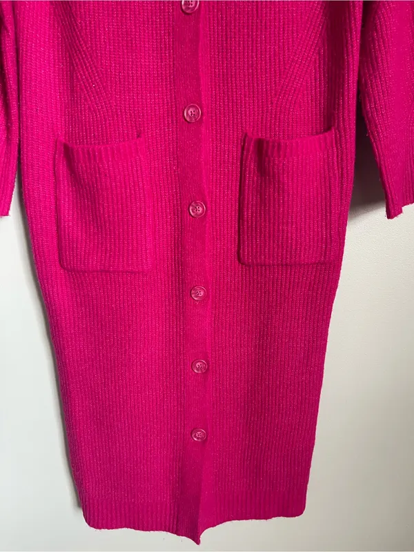 A NEW DAY | Bright Fuchsia Pink Chunky Knit Cardigan Sweater Dress Sz L - Image 3