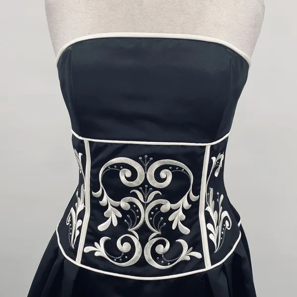 Vintage Y2k Jessica McClintock Satin Cocktail Dress Strapless Fit & Flare Black - Image 5