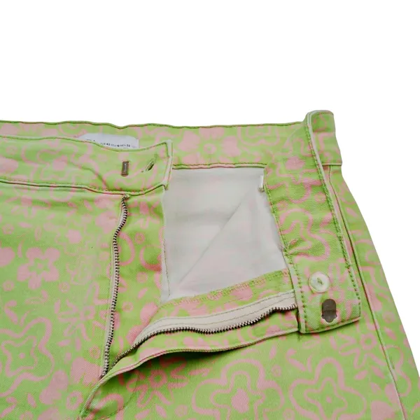 Zara Kick Flare Jeans Womens Sz 10 Green Pink Floral High Rise Crop 70s Raw Hem - Image 6