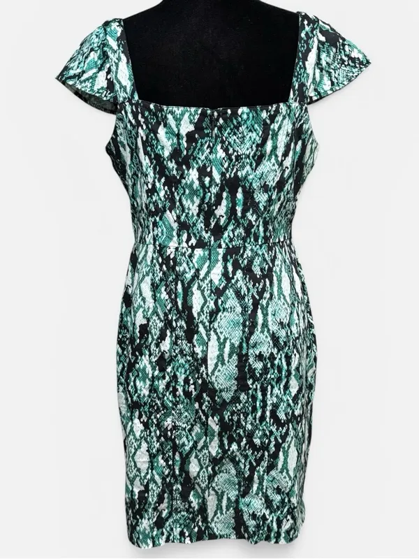 Marc New York Snake Print Sheath Dress Green Black Stretch Size 12 - Image 4