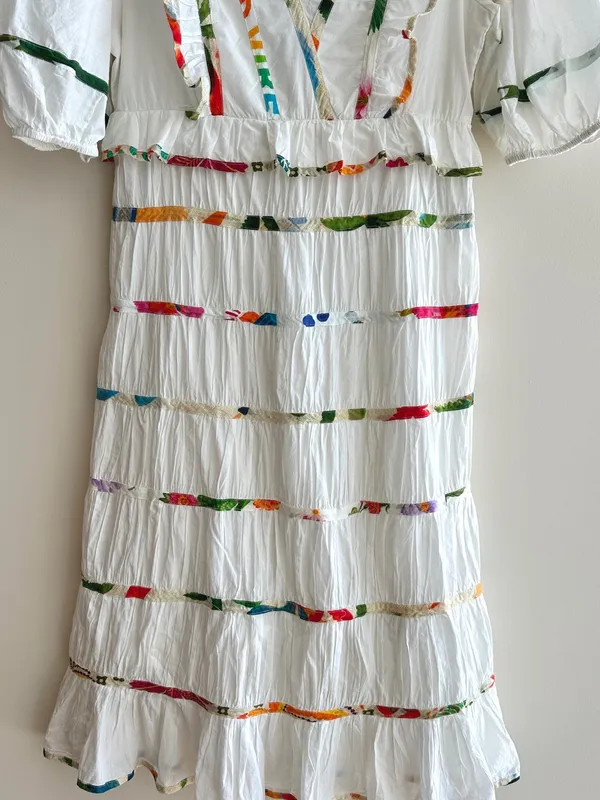 Farm Rio Mixed Off-White Prints Midi Dress, Size Large, NWT - Image 5