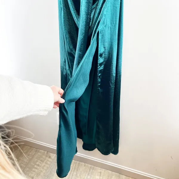 Lovers and Friends Kendall Satin Halter Open Back Sash Maxi Dress Gown Green S - Image 6