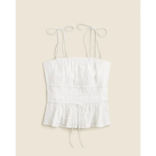 J.Crew White Smocked Peplum Cami Tie Shoulder Strap Top CA526 Summer 24 Small - Image 2