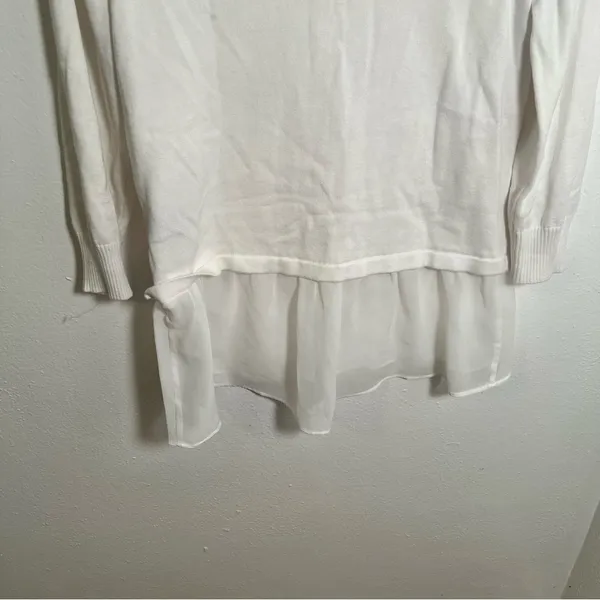 AB‎ Studio Women's Size Medium Cardigan Blouse Peplum Hem White Scoop Neck - Image 8