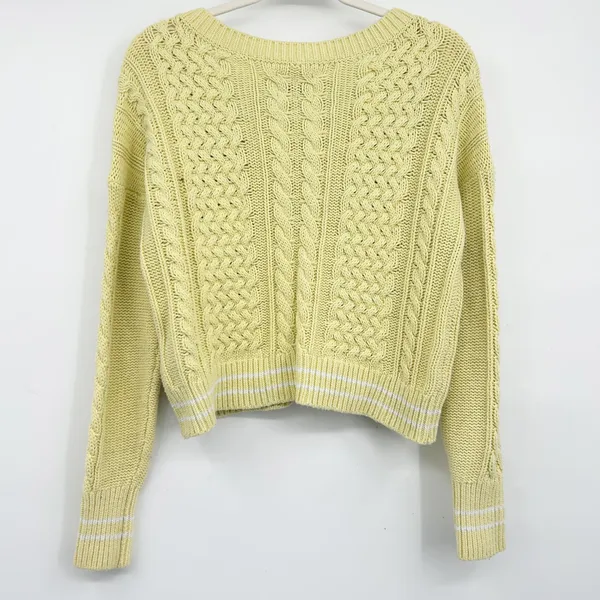 Abercrombie & Fitch Womens Yellow Cable Knit Preppy Tennis Prep‎ Sweater Size M - Image 7