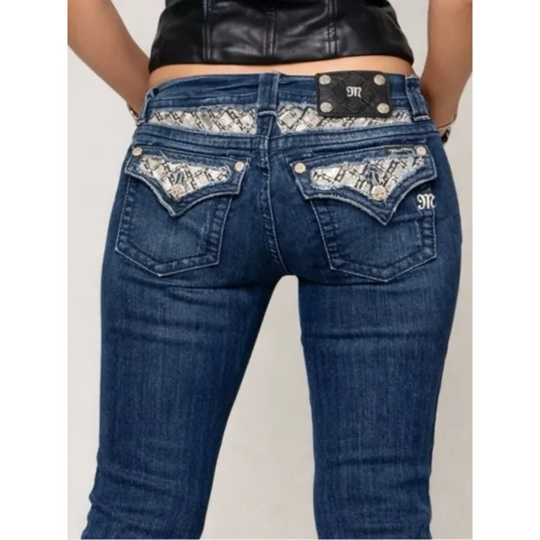 Miss Me Y2K Jeans Women's Size 29 Bling Rhinestone Back Flap Bootcut Dark Wash - Image 4