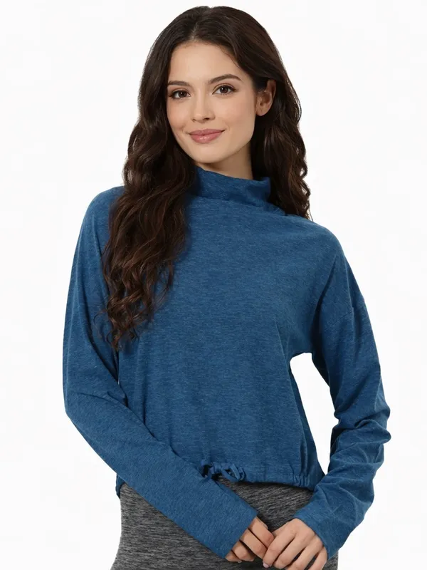 Canada Weather Gear Women's‎ XL Blue Marled Funnel Neck Drawstring Hem Top - Image 2