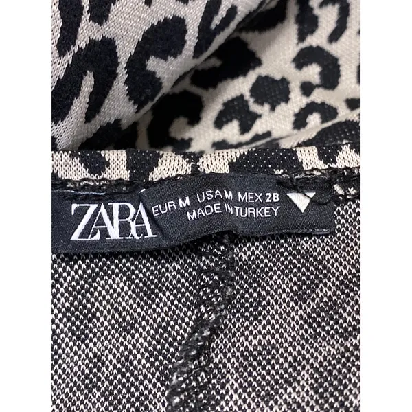 ZARA Black White Leopard Print Sleeveless Slit Cami Camisole Midi Slip Dress M - Image 3