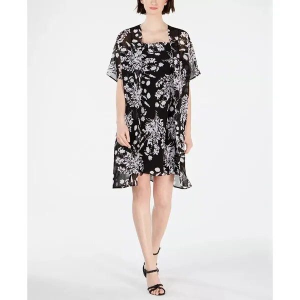Calvin Klein Black White Floral Chiffon Cover-up Cardigan NWT 4 - Image 10