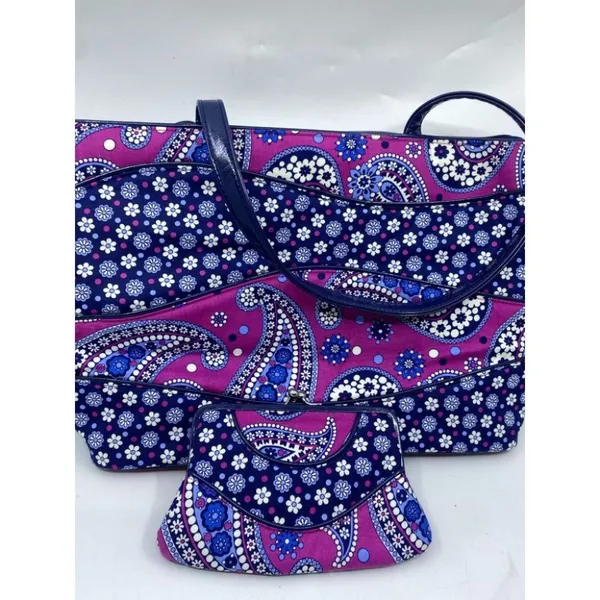 Vera Bradley Blue Pink Quilted Fabric Tote Bag - Image 10