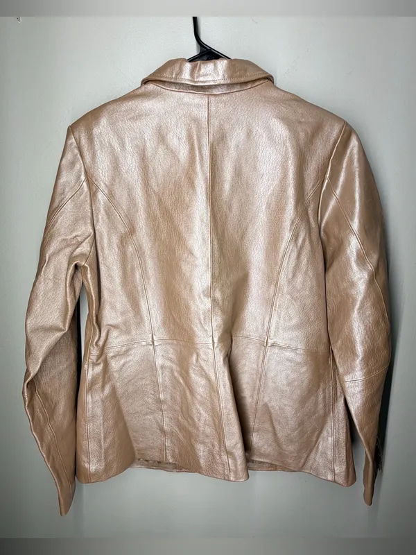 Chadwicks Vintage Y2K Champagne Gold Metallic Leather Blazer Tailored Capsule - Image 13
