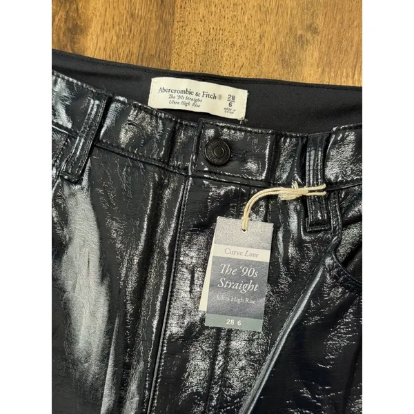 NWT Abercrombie & Fitch curve love 90s‎ straight ultra high rise leather sz 28 - Image 3