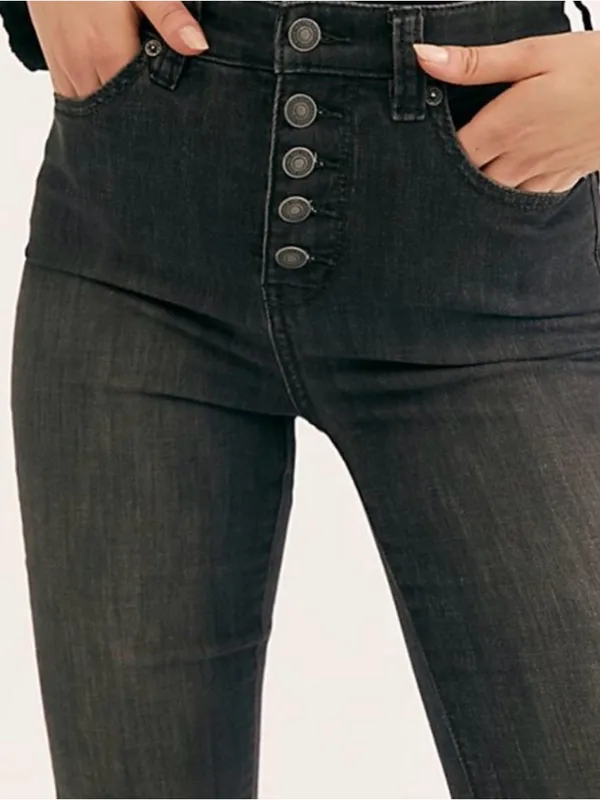 NWOT Free People Irreplaceable Button Front High Waisted Bell Bottom Flare Jean - Image 2