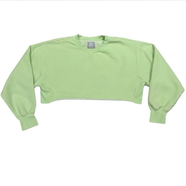 Aritzia TNA‎ Cozy AF Fleece Cropped Raw Hem Pullover Sweatshirt Green Size 2 XS - Image 2