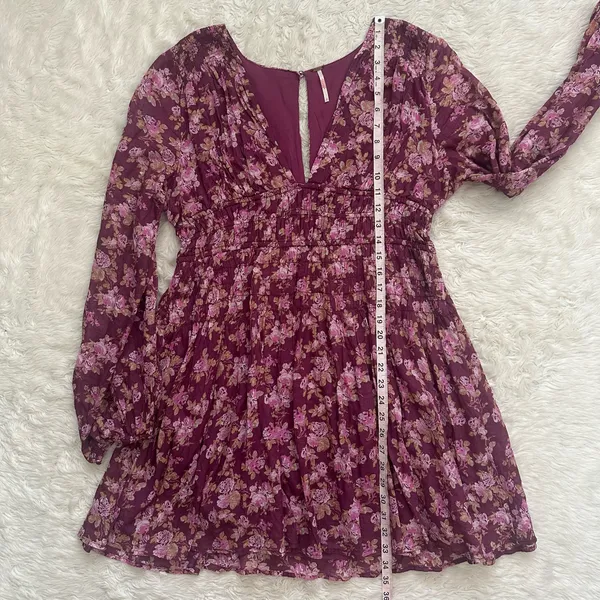 Free People Dress Keep You Mini Long Sleeve Cotton Floral Berry Combo Sz L - Image 12