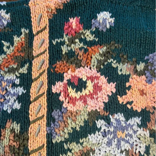 Vintage 90s Crystal Kobe Floral Sweater Small Ramie Cotton Knit Grandmacore Fall - Image 5