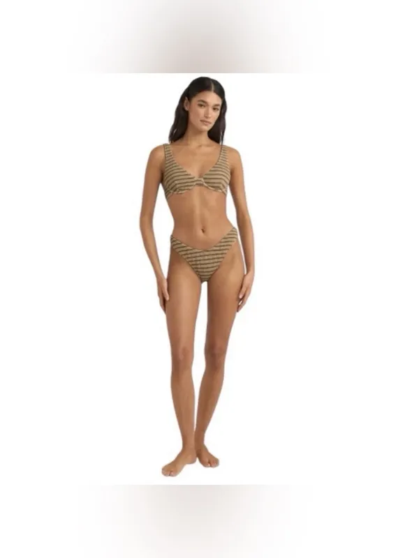 NEW Rhythm. Sol Stripe Hi Cut Adjustable Strap Two Piece XS Bikini Tan/Black Set - Image 13
