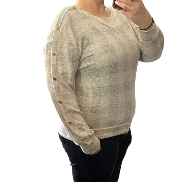 Maurices (M) Cozy Relaxed Plaid Button Long Sleeve Dolman Boat Neckline Tee - Image 6